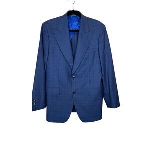Atelier Munro Peak Lapel Blue Windowpane Wool Sports Coat Jacket Super 150s 40R